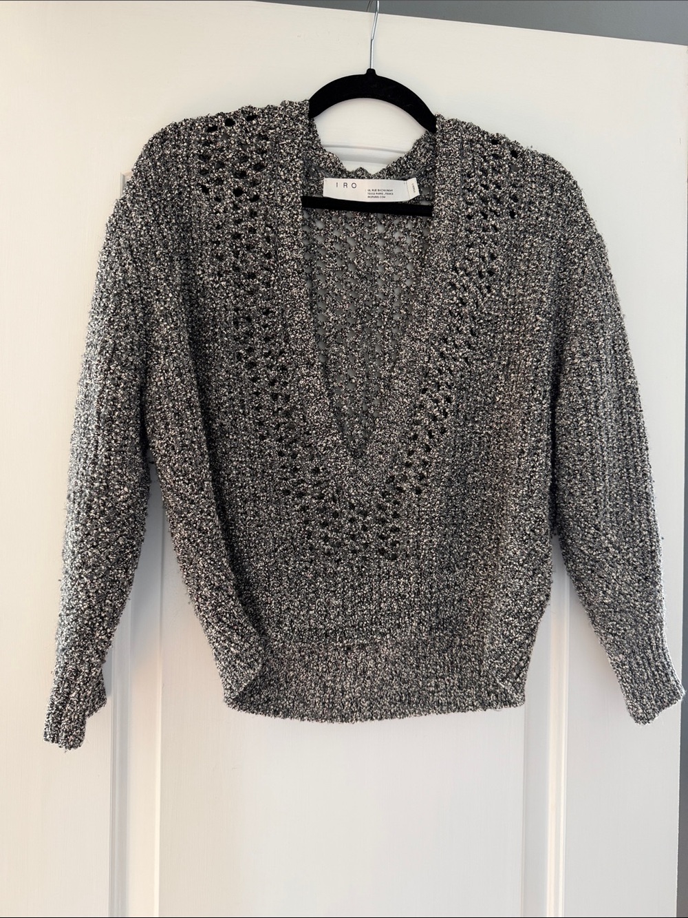 IRO Black and White Marled Open-Knit Cardigan